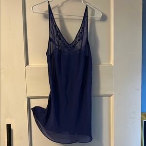 Victoria's Secret Blue Satin Chemise with Lace Trim